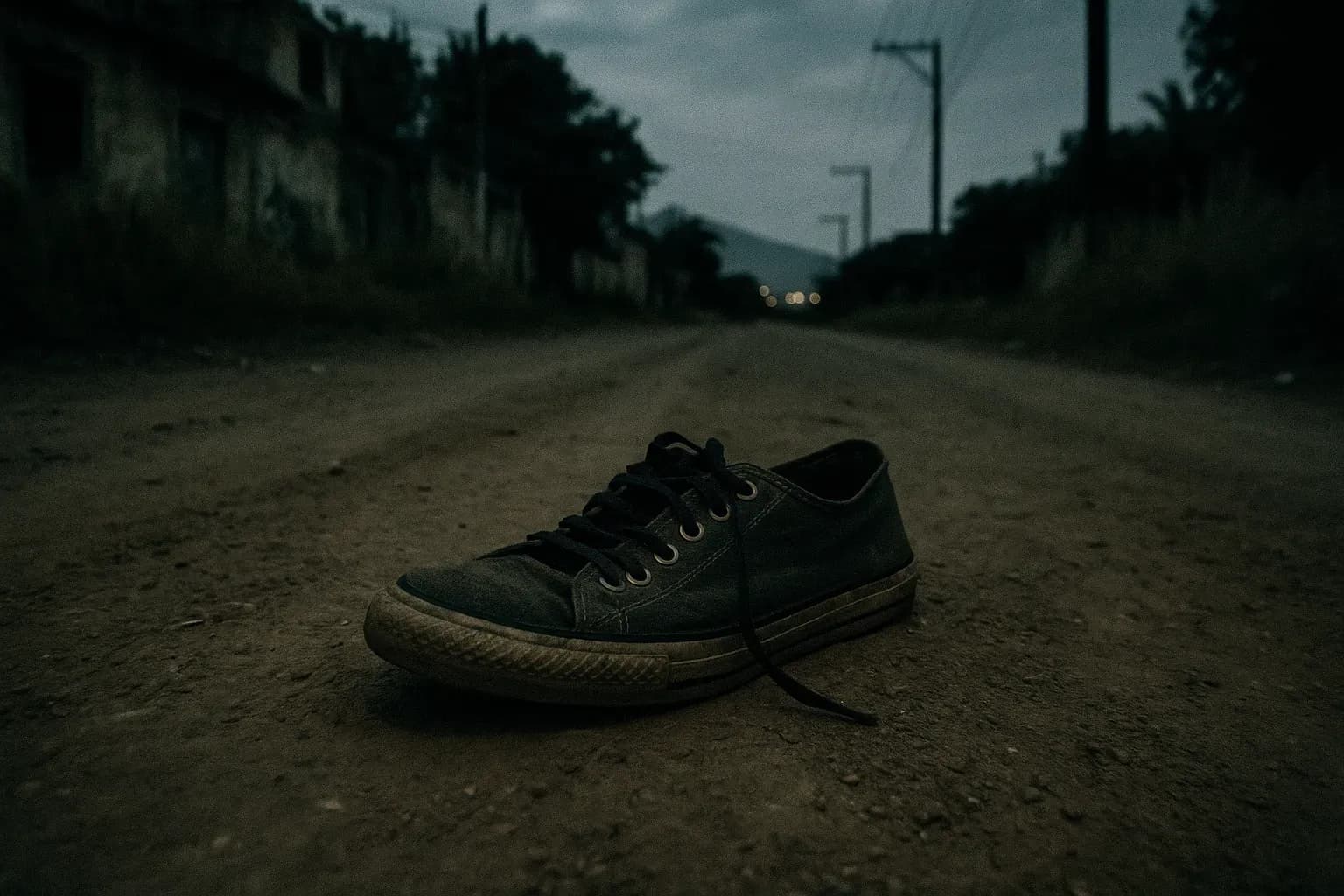 A lone shoe sits abandoned on a dirt road in Iguala, Mexico, symbolizing the disappearance of 43 students and the deep corruption involving police and cartels.