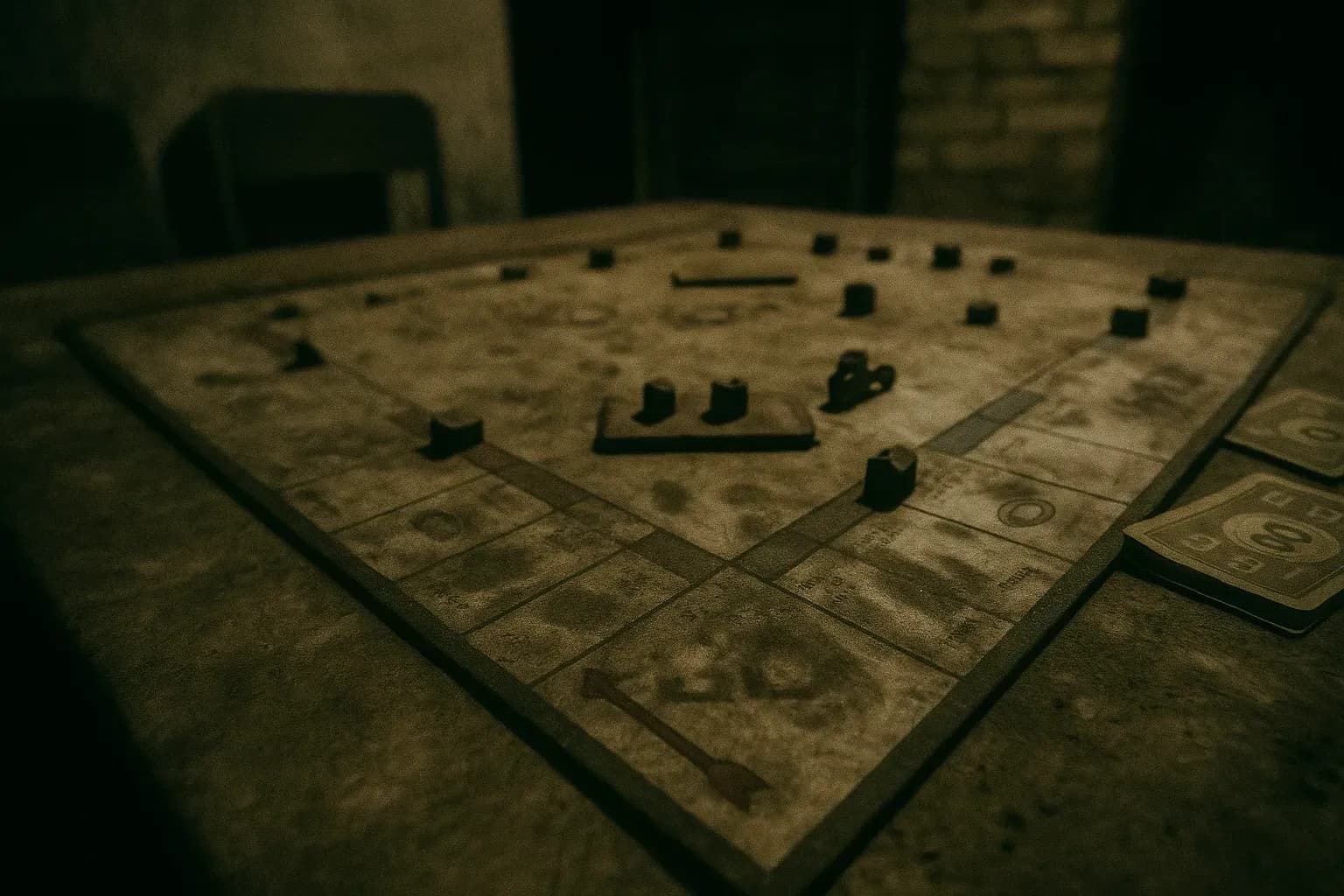 A vintage Monopoly board sits abandoned on a dusty table at Leatherslade Farm, revealing fingerprints that led to the capture of the Great Train Robbery gang.