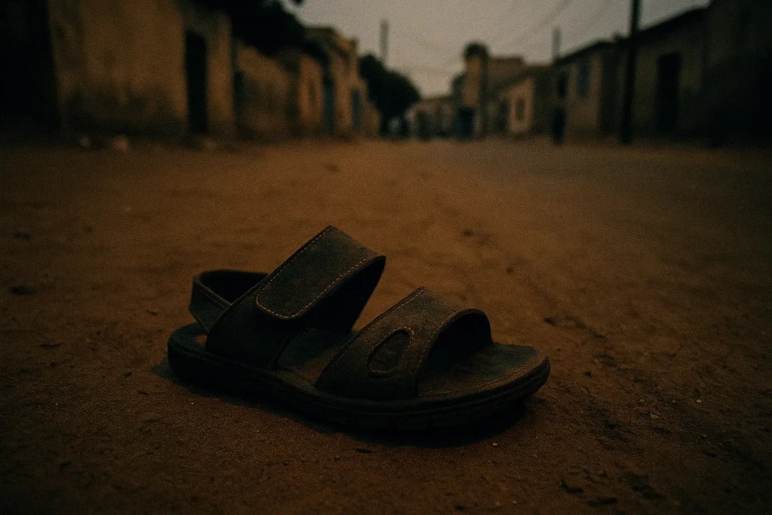 A Talibé child's sandal sits abandoned on a dusty street in Dakar, symbolizing the plight of children exploited for begging by Quranic schools in Senegal.